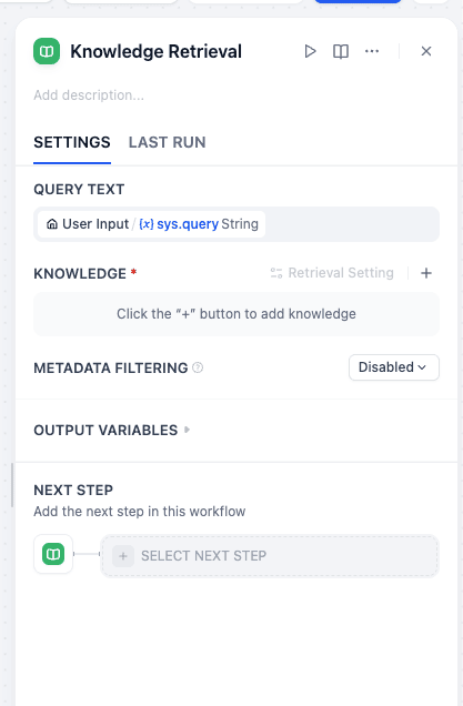 Knowledge retrieval node settings