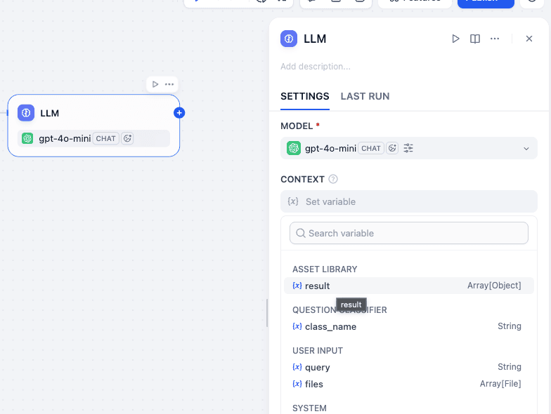 LLM context settings