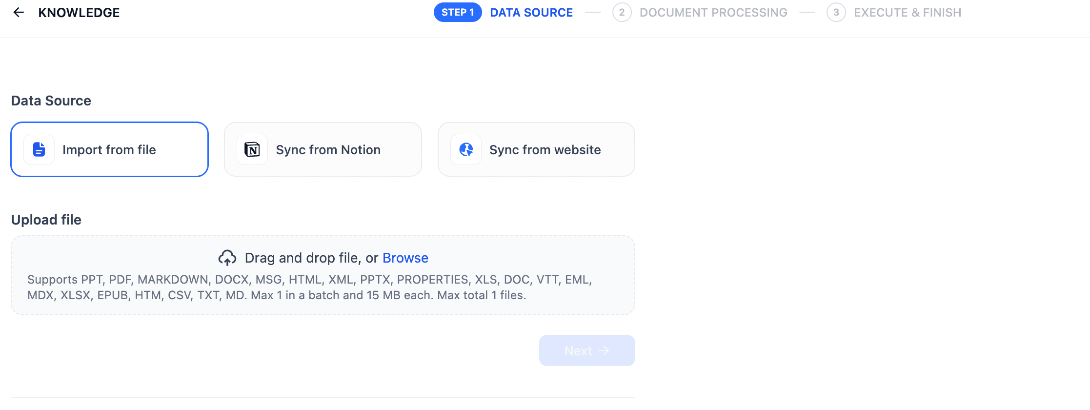  Add data source to Knowledge base
