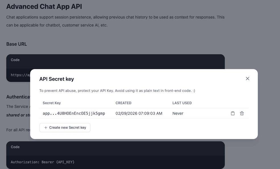Creating key for in Dify API